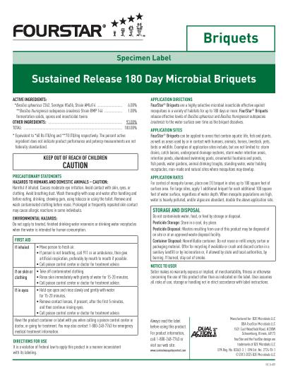 This is a picture of the product label Fourstar Briquet 180  Specimen Label