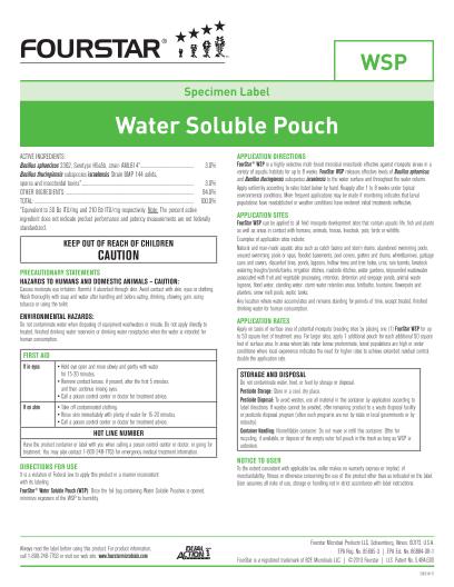 This is a picture of the product label Fourstar WSP Specimen Label
