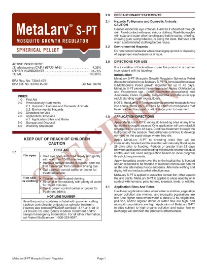 This is a picture of the product label Metalarv S PT