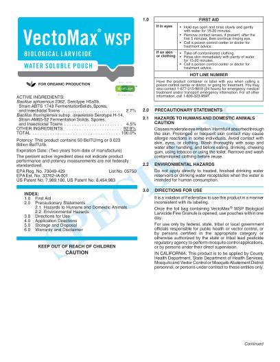 This is a picture of the product label Vectomax WSP Label
